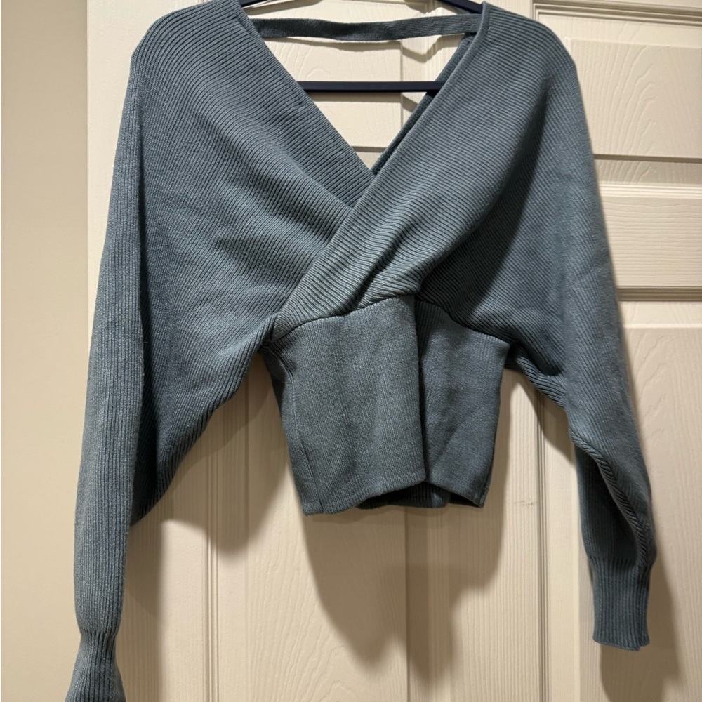 Love Tree Off-the-Shoulder Sweater in Blue